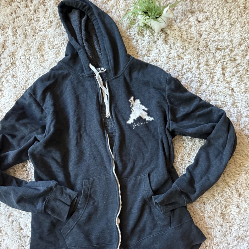 Dark Gray Fleece Hoodie with White Drawstrings - Picture 3 of 7